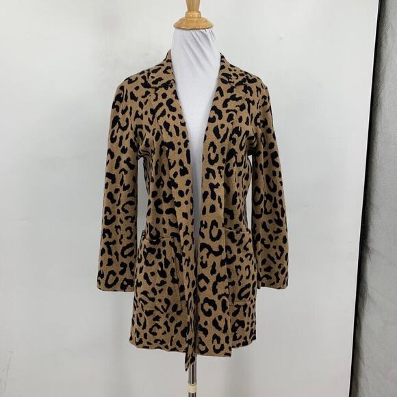 J Crew Cardigan Womens XS Extra Small Cheetah Wool Blend Open Front Sweater - Picture 2 of 13